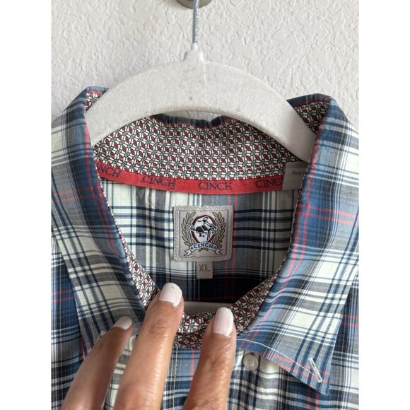 CINCH Mens X-Large Plaid Button Up Long Sleeve Blue Shirt Western Rodeo - Picture 6 of 11